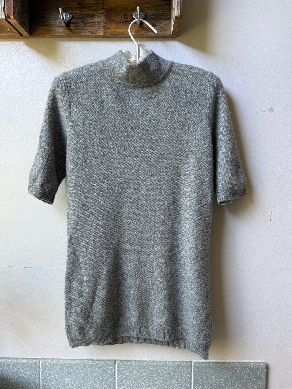 Adrienne Vittadini 100% 2-Ply Cashmere Half Zip Sweater Gray Short Sleeve Sz M